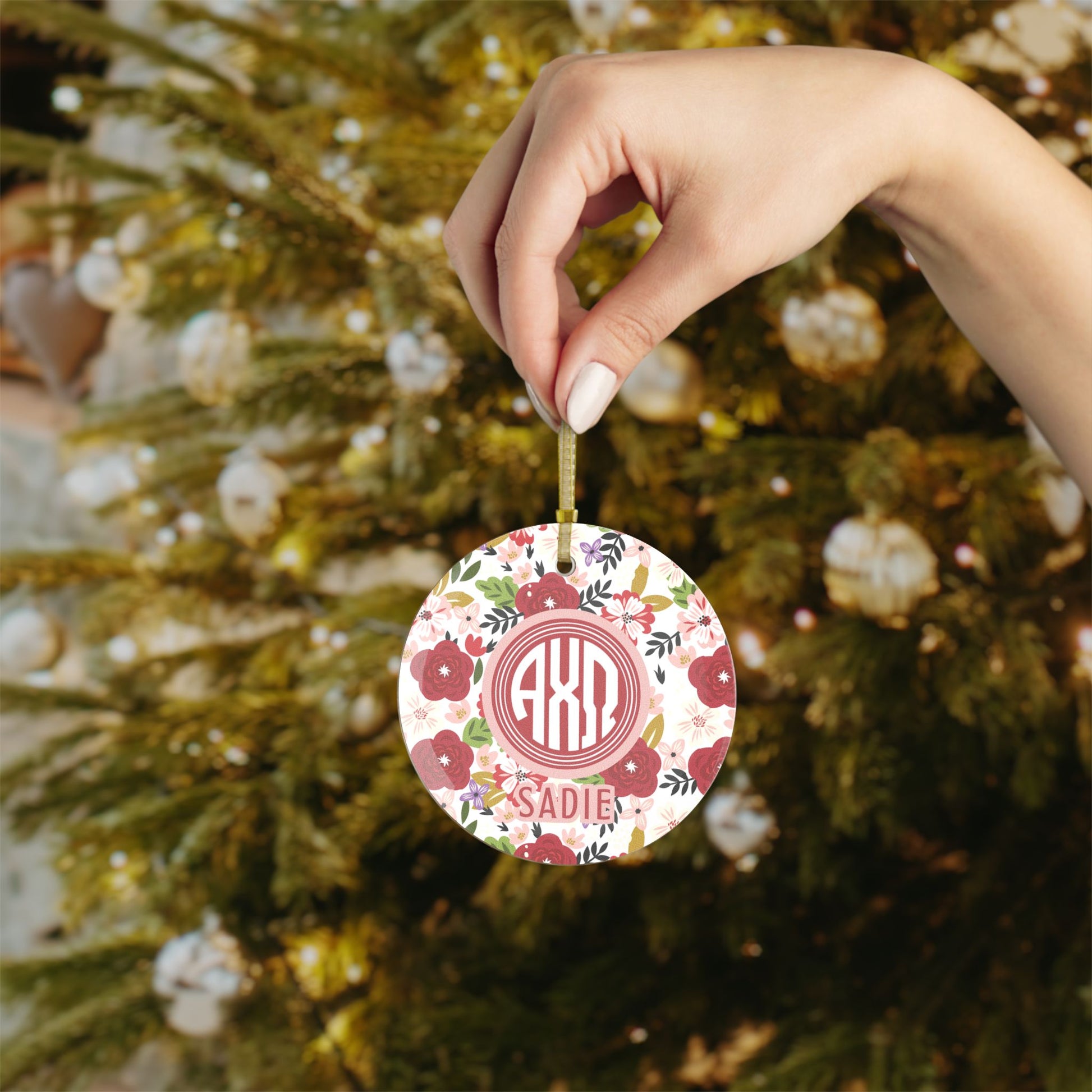 Alpha Chi Omega Personalized Floral Ornament - Ivy Society