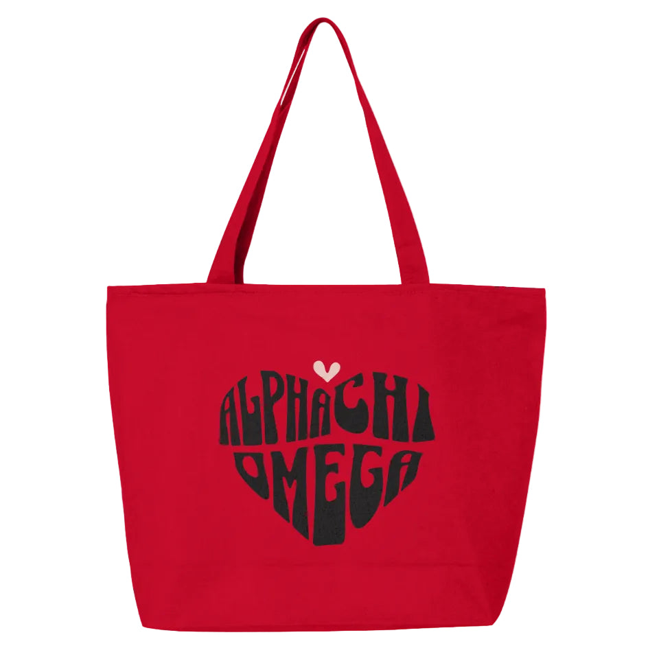 Alpha Chi Omega Heart Zippered Tote Bag
