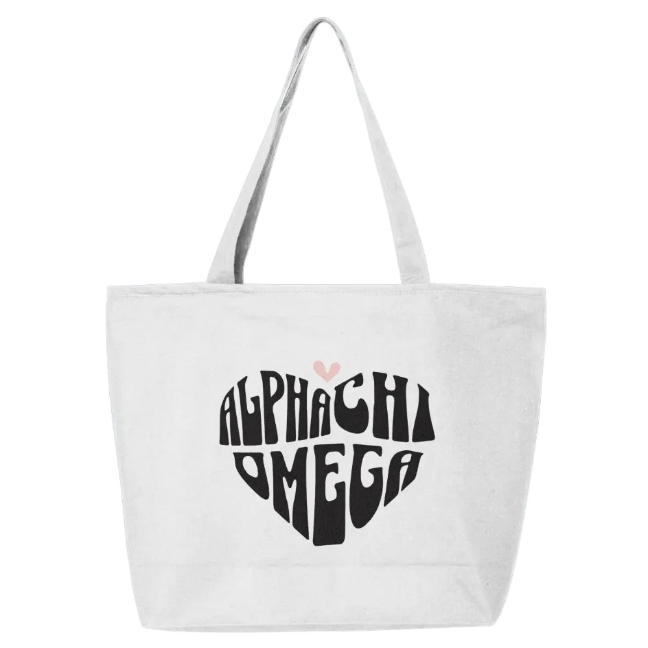Alpha Chi Omega Heart Zippered Tote Bag