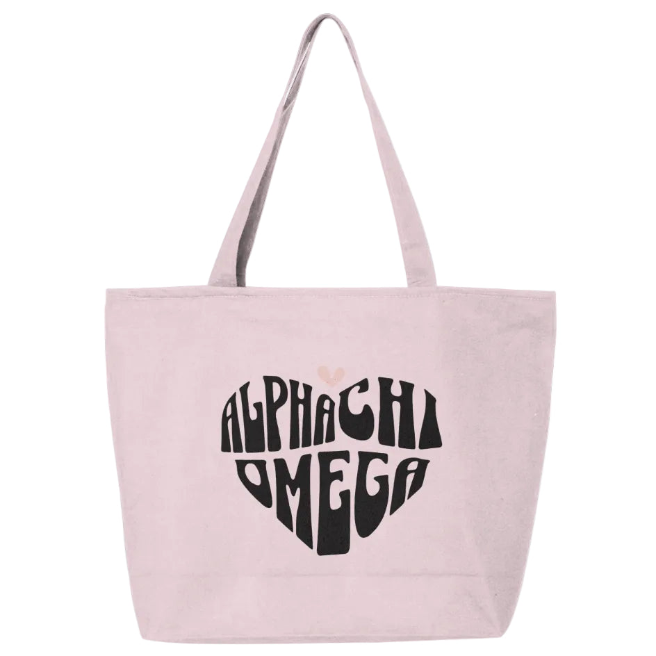 Alpha Chi Omega Heart Zippered Tote Bag
