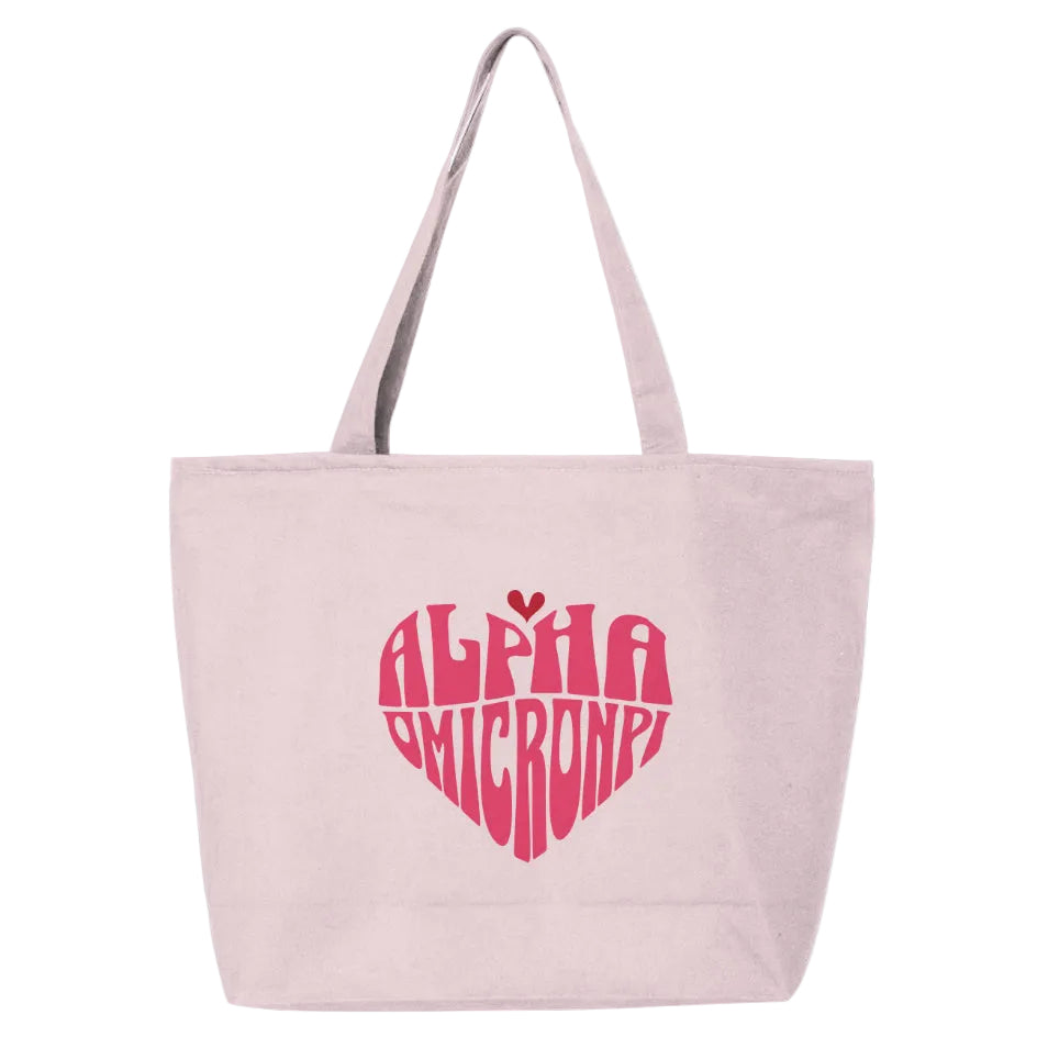Alpha Omicron Pi Heart Zippered Tote Bag