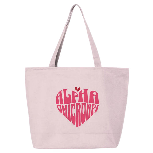 Alpha Omicron Pi Heart Zippered Tote Bag