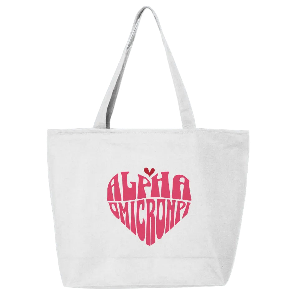 Alpha Omicron Pi Heart Zippered Tote Bag