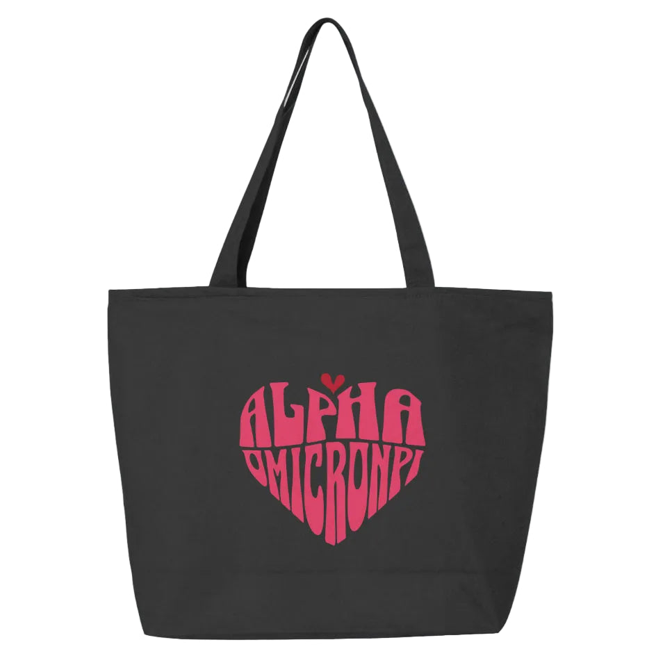 Alpha Omicron Pi Heart Zippered Tote Bag