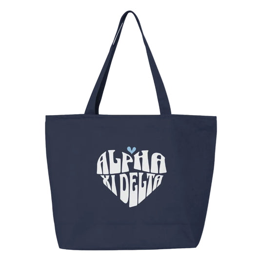 Alpha Xi Delta Heart Zippered Tote Bag