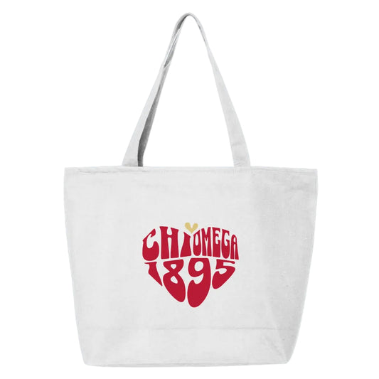 Chi Omega Heart Zippered Tote Bag