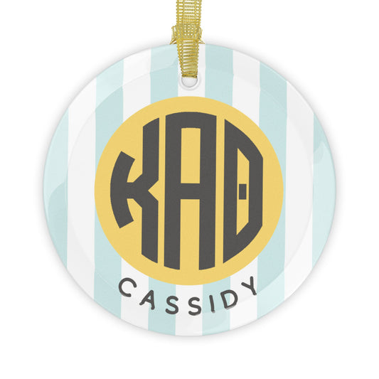 Kappa Alpha Theta Personalized Stripe Glass Ornaments - Ivy Society