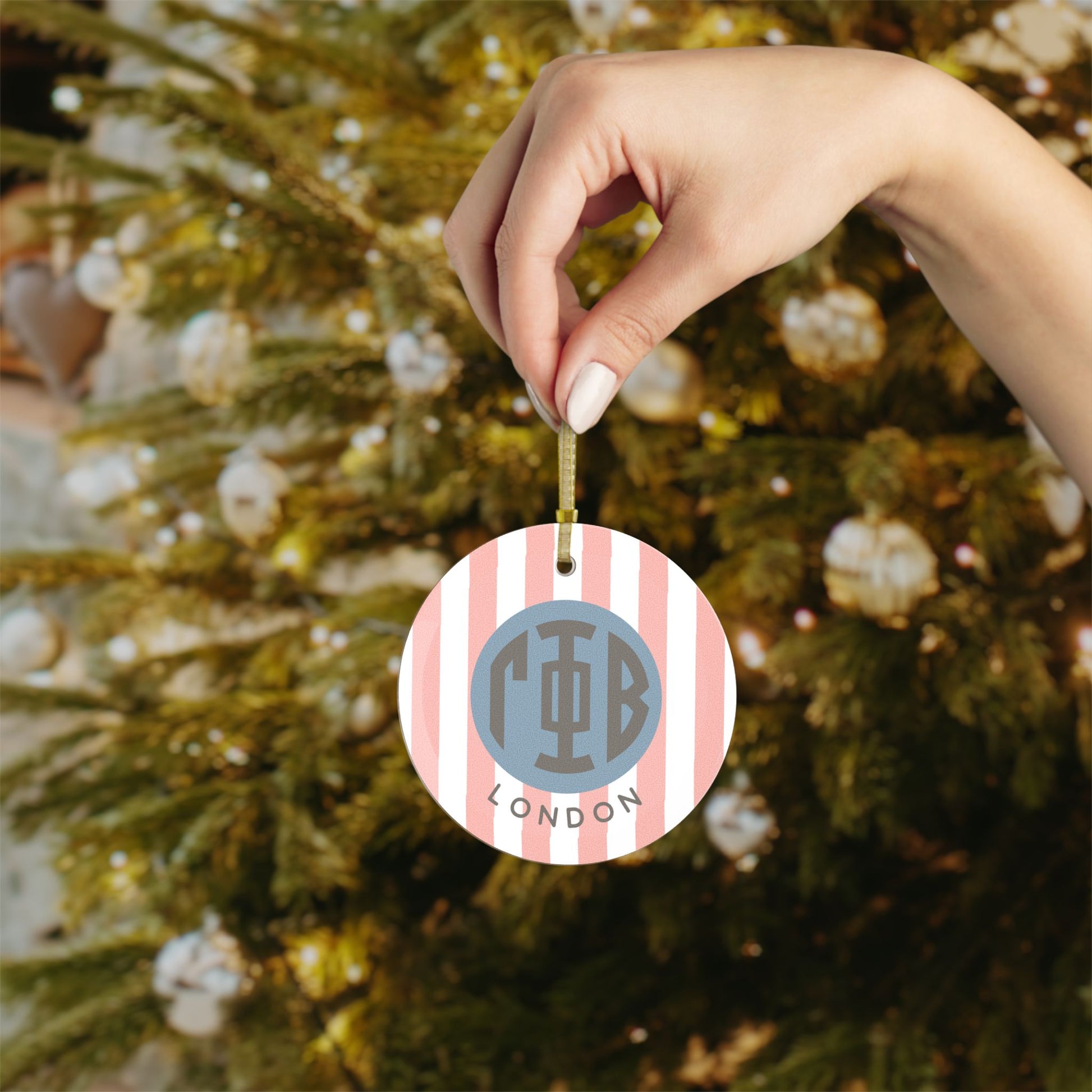 Gamma Phi Beta Personalized Stripe Glass Ornament - Ivy Society