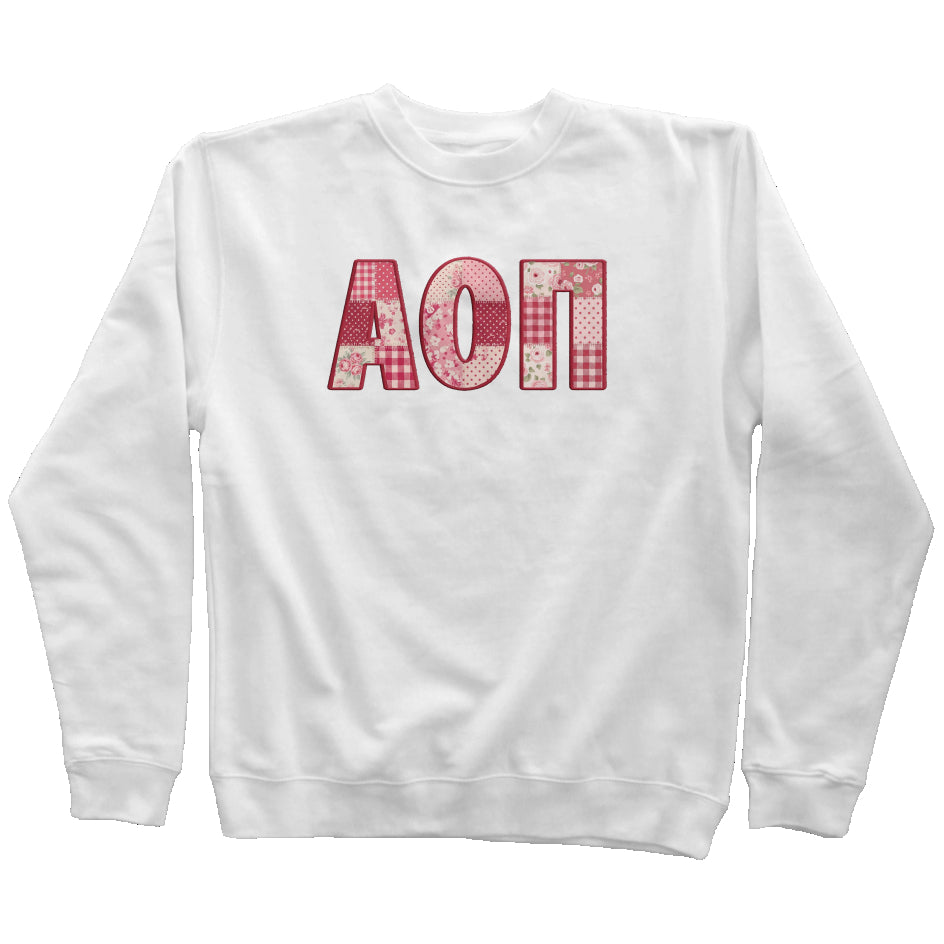 Alpha Omicron Pi Faux Patchwork Sweatshirt