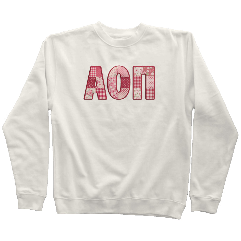 Alpha Omicron Pi Faux Patchwork Sweatshirt
