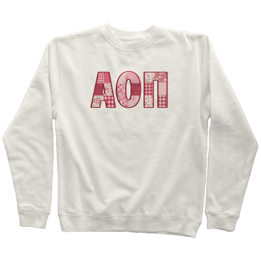 Alpha Omicron Pi Faux Patchwork Sweatshirt