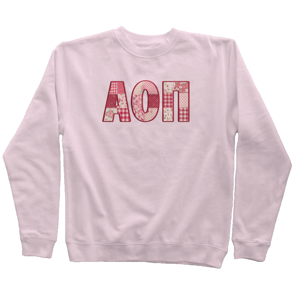 Alpha Omicron Pi Faux Patchwork Sweatshirt