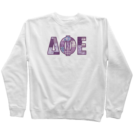 Delta Phi Epsilon Faux Patchwork Sweatshirt