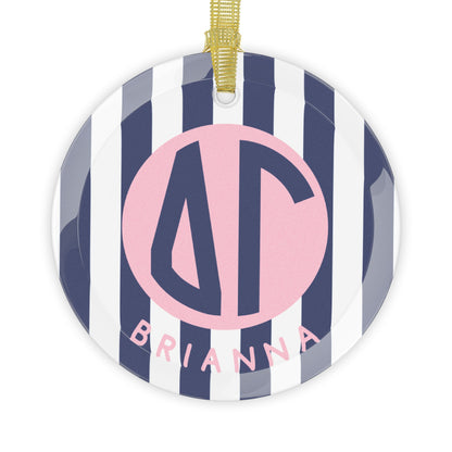 Delta Gamma Personalized Stripe Glass Ornament - Ivy Society