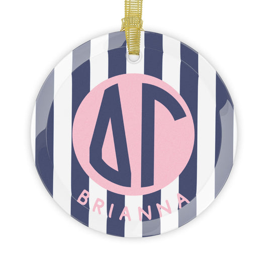 Delta Gamma Personalized Stripe Glass Ornament - Ivy Society