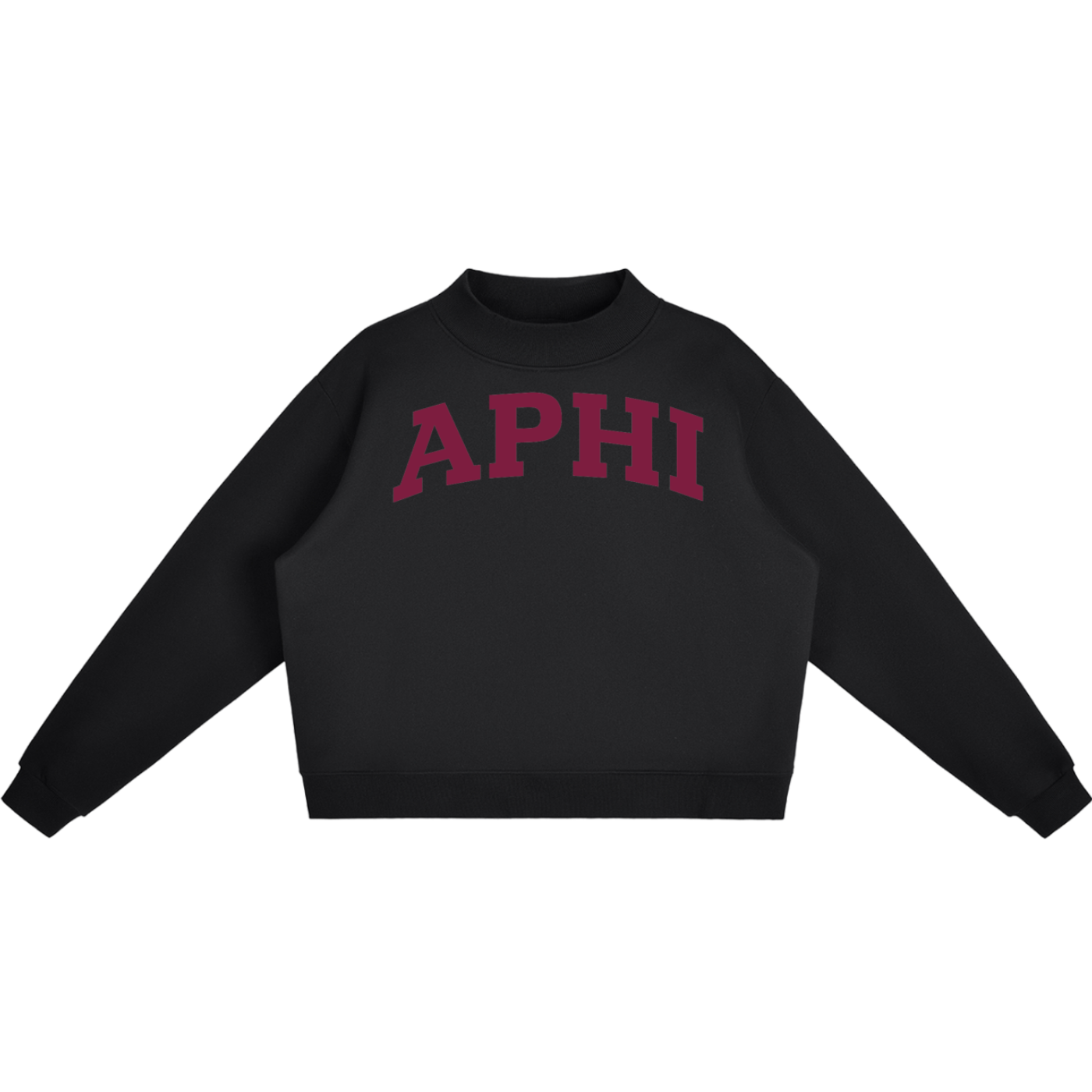 Black sweatshirt with 'APHI' text on a white background