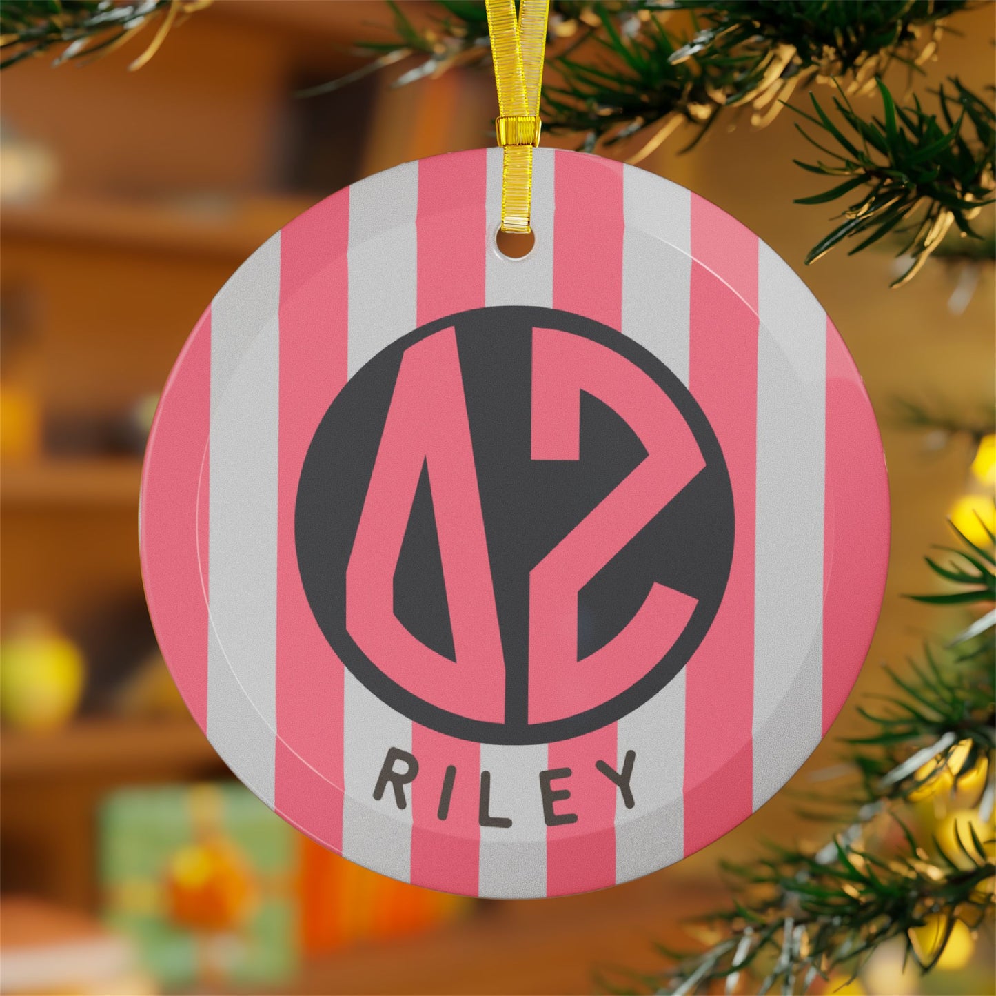 Delta Zeta Personalized Stripe Glass Ornament - Ivy Society