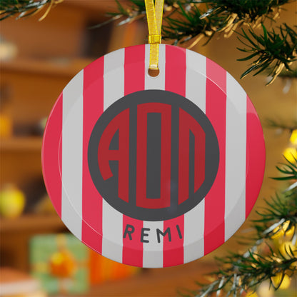 Alpha Omicron Pi Personalized Stripe Glass Ornament - Ivy Society