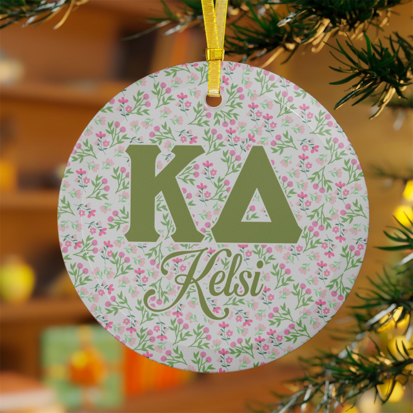 Kappa Delta Flower Personalized Glass Ornament