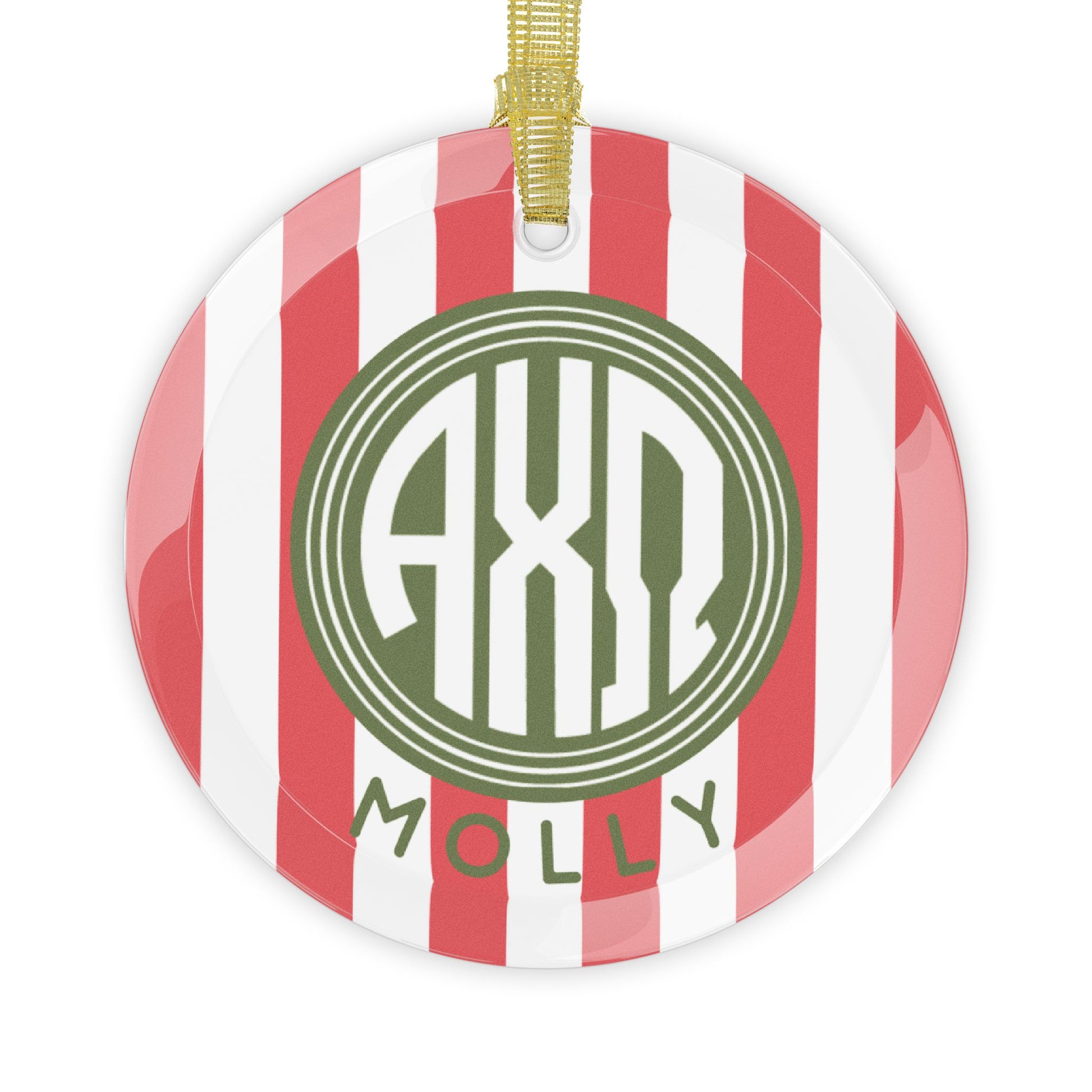 Alpha Chi Omega Personalized Stripe Glass Ornament - Ivy Society