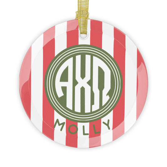 Alpha Chi Omega Personalized Stripe Glass Ornament - Ivy Society