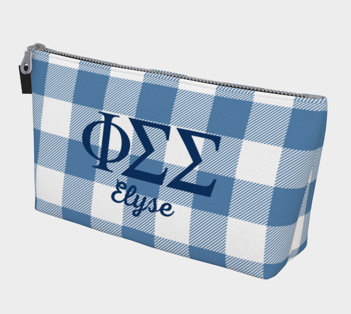 Phi Sigma Sigma Personalized Gingham Makeup Bag
