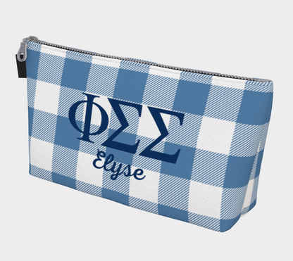 Phi Sigma Sigma Personalized Gingham Makeup Bag