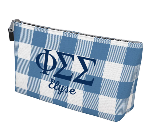 Phi Sigma Sigma Personalized Gingham Makeup Bag