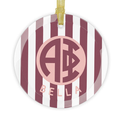 Alpha Phi Personalized Stripe Glass Ornament - Ivy Society