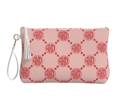 Alpha Chi Omega Monogram Print Vegan Leather Makeup Bag - Ivy Society