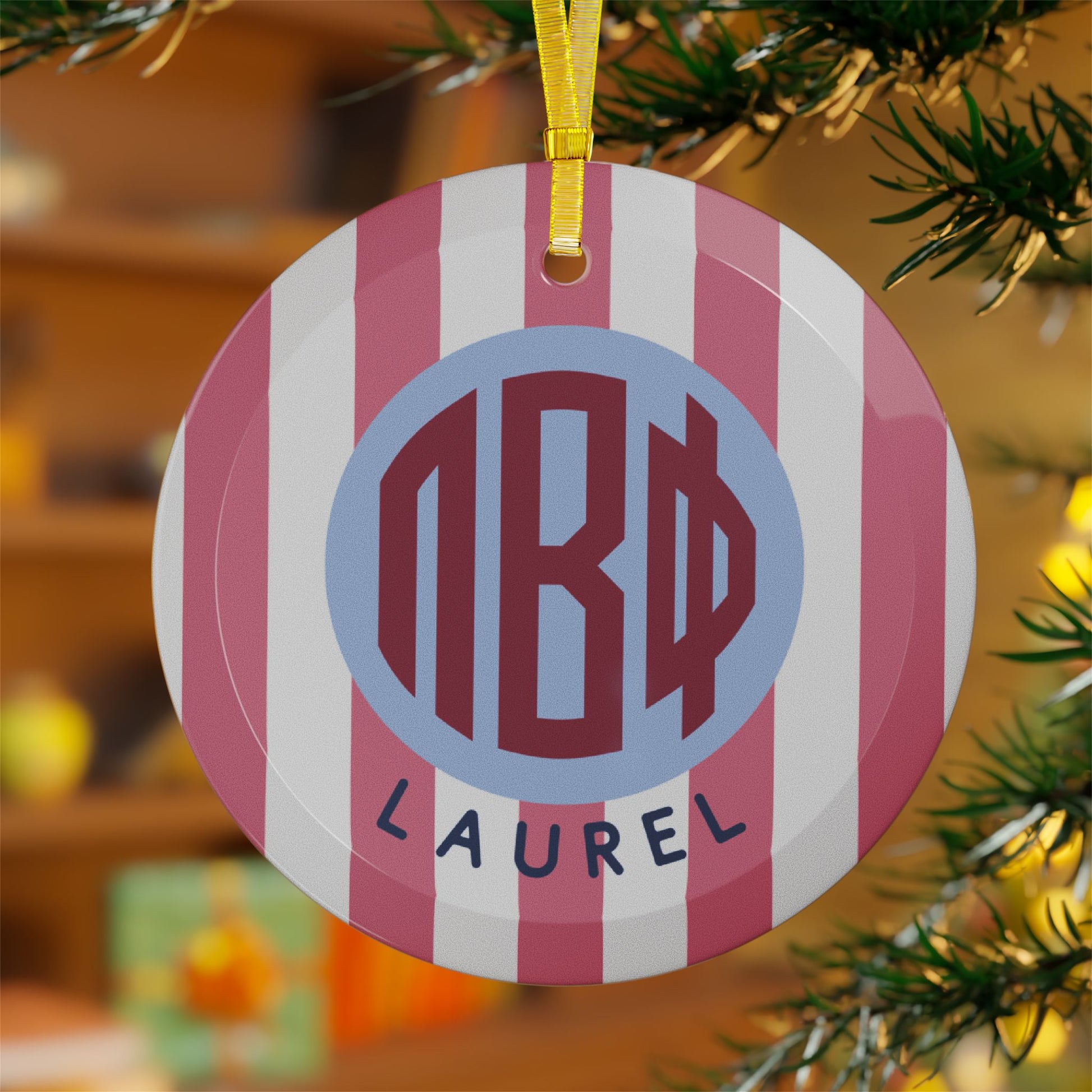 Pi Beta Phi Personalized Stripe Glass Ornament - Ivy Society