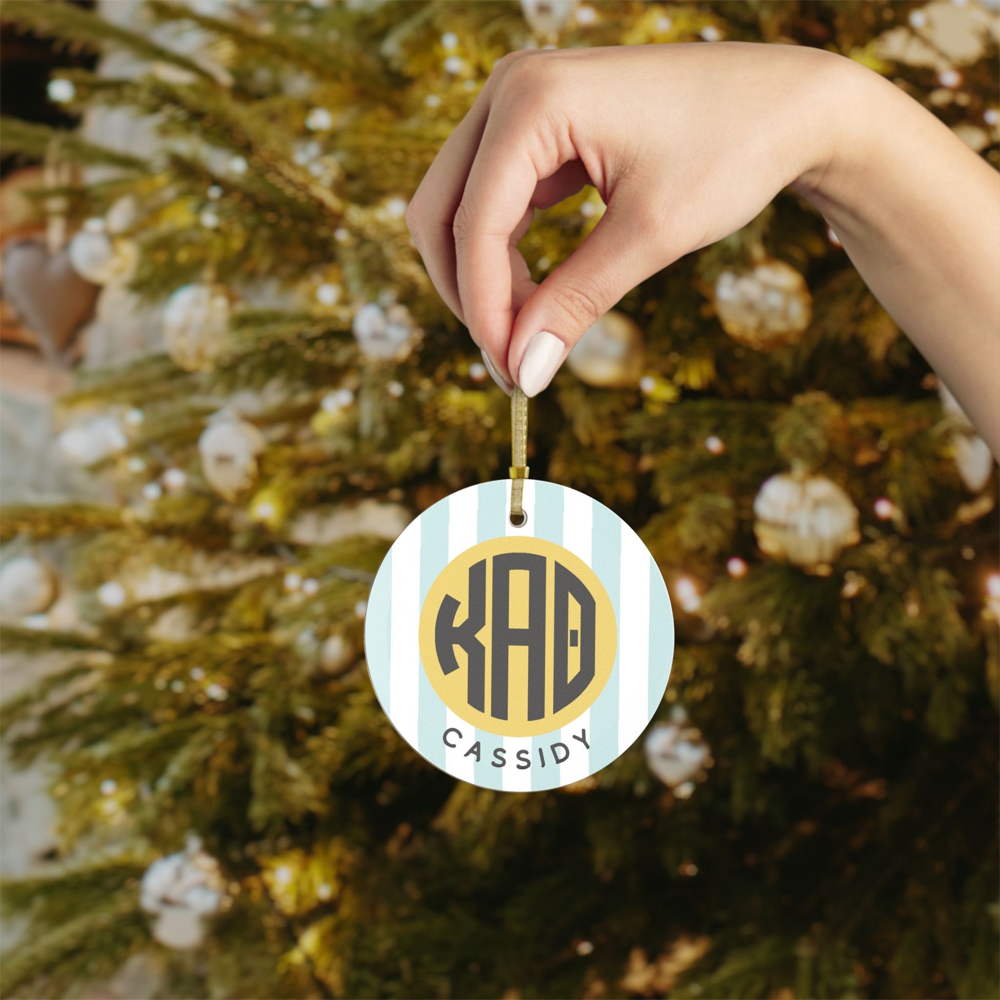 Kappa Alpha Theta Personalized Stripe Glass Ornaments - Ivy Society