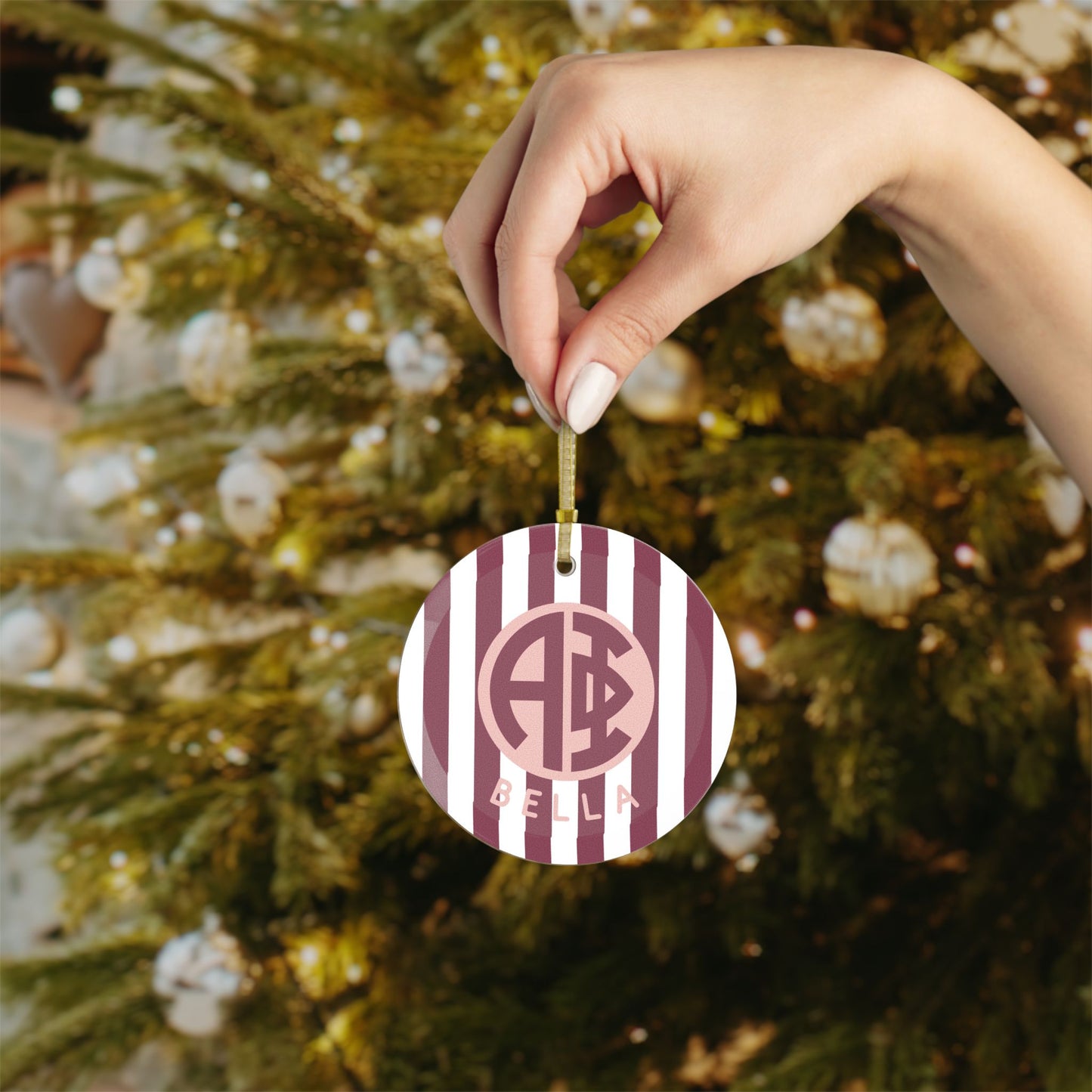 Alpha Phi Personalized Stripe Glass Ornament - Ivy Society