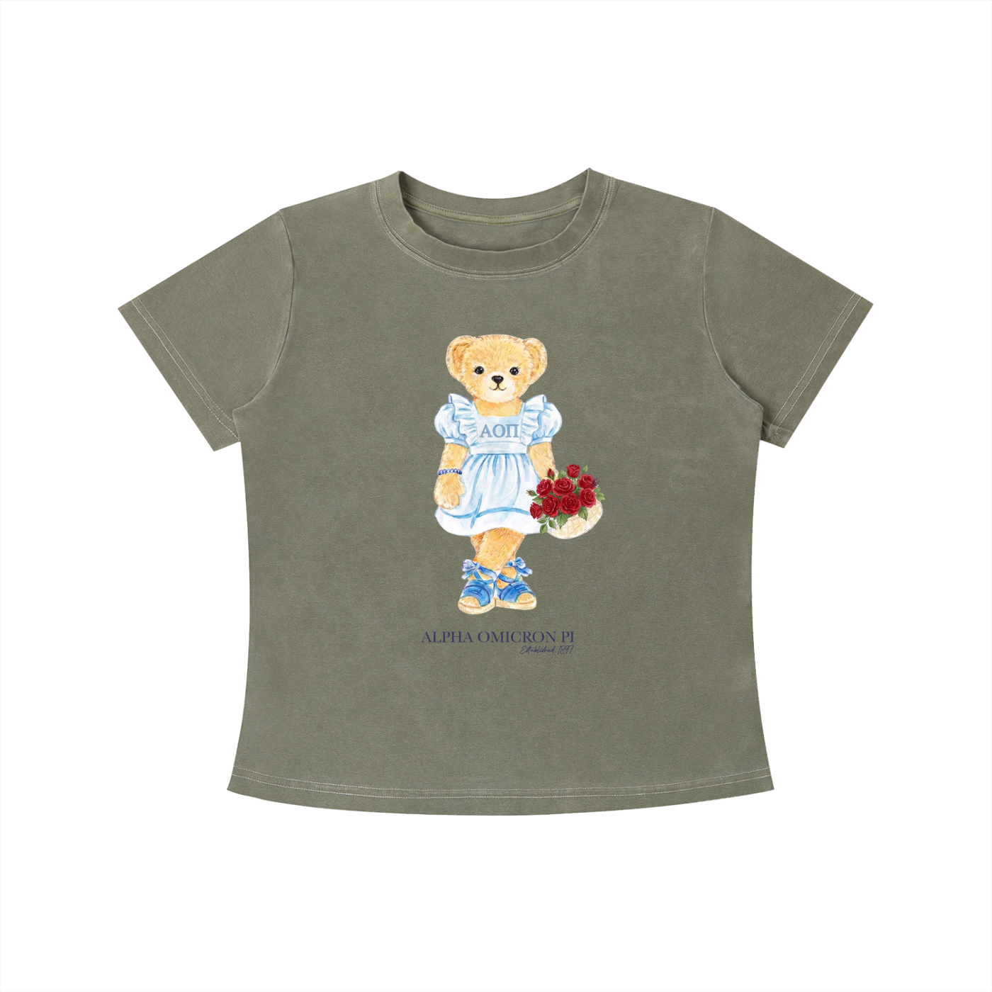 Alpha Omicron Pi Flower Bear T Shirt