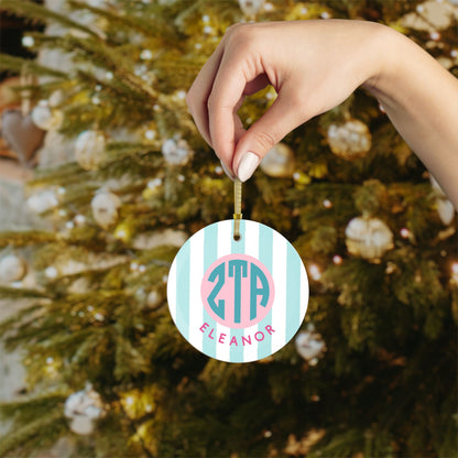Zeta Tau Alpha Personalized Stripe Glass Ornament - Ivy Society