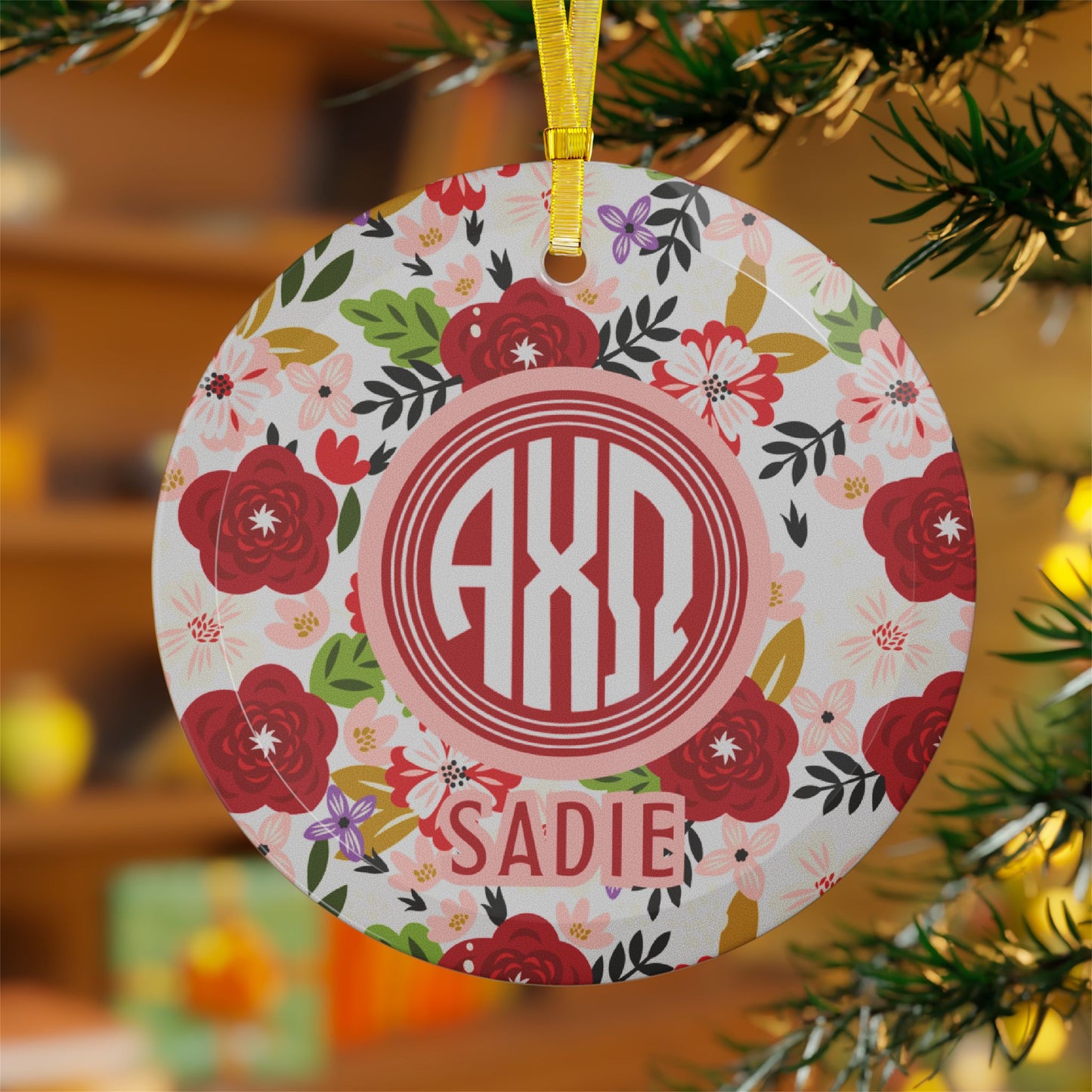 Alpha Chi Omega Personalized Floral Ornament - Ivy Society