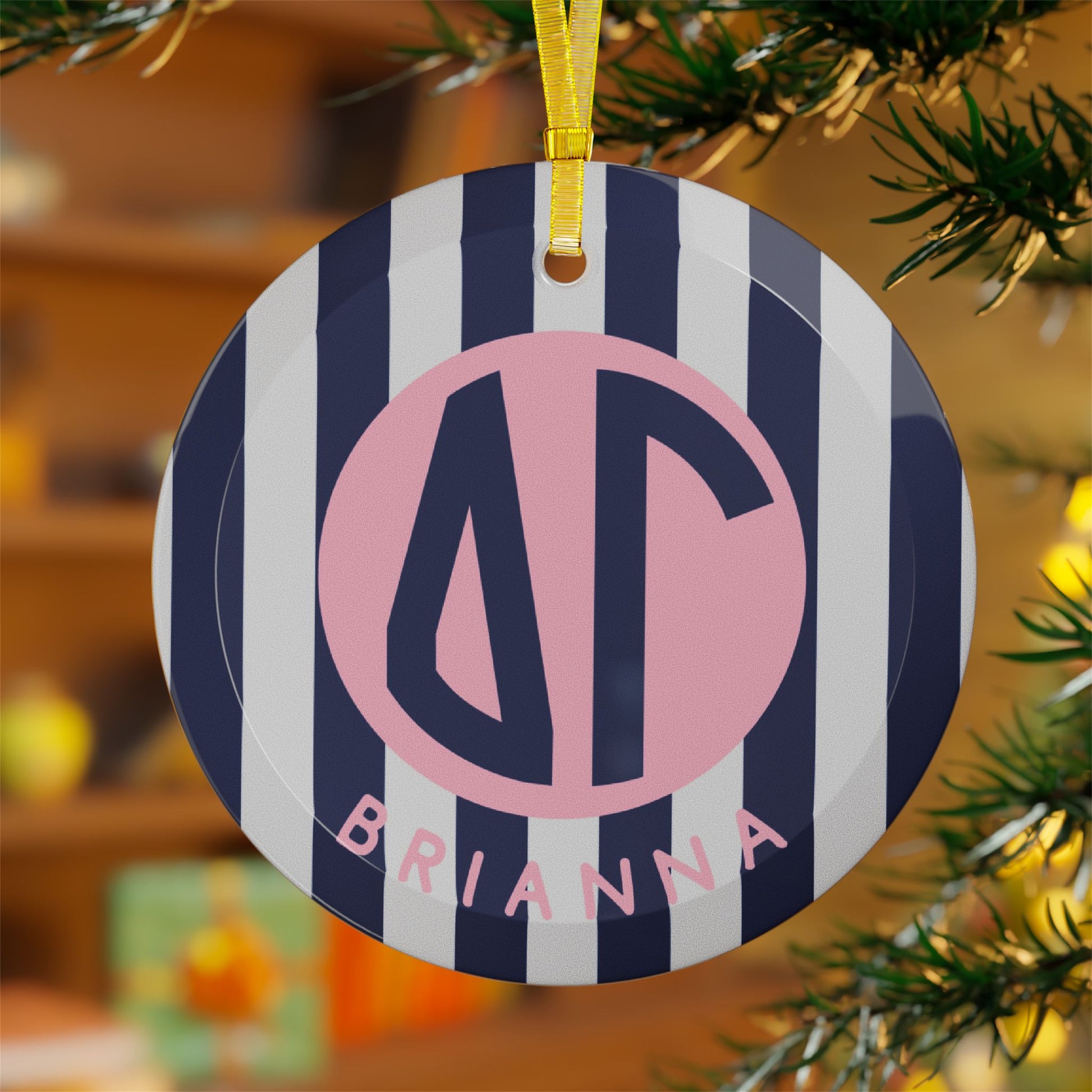 Delta Gamma Personalized Stripe Glass Ornament - Ivy Society