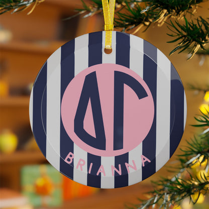 Delta Gamma Personalized Stripe Glass Ornament - Ivy Society