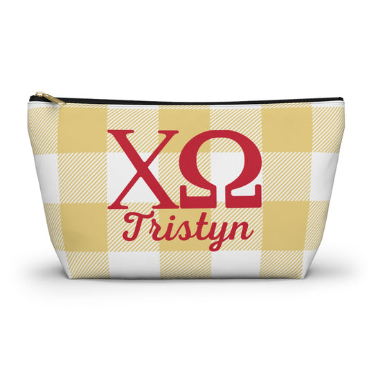 Chi Omega Personalized Checkered Makeup Bag