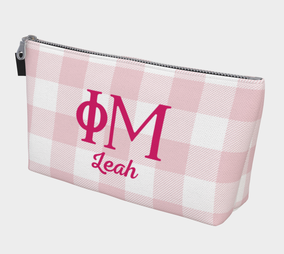 Phi Mu Personalized Gingham Makeup Bag