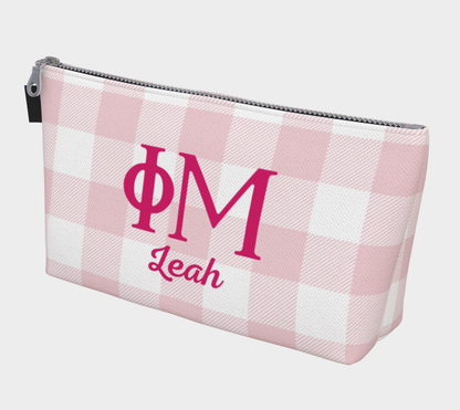 Phi Mu Personalized Gingham Makeup Bag