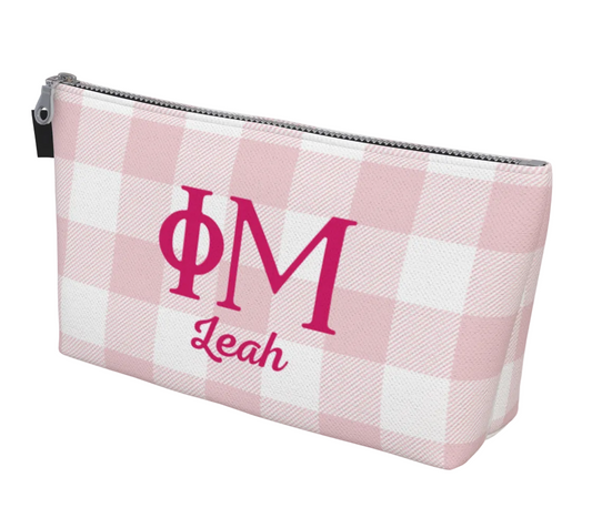Phi Mu Personalized Gingham Makeup Bag