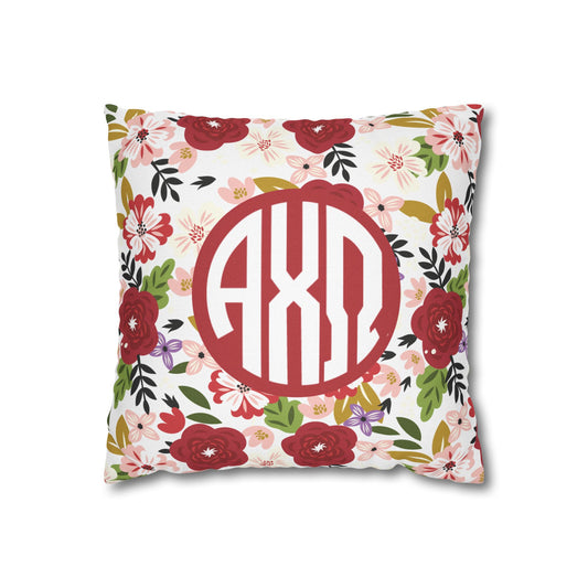 Alpha Chi Omega Monogram Floral Throw Pillow Cover - Ivy Society