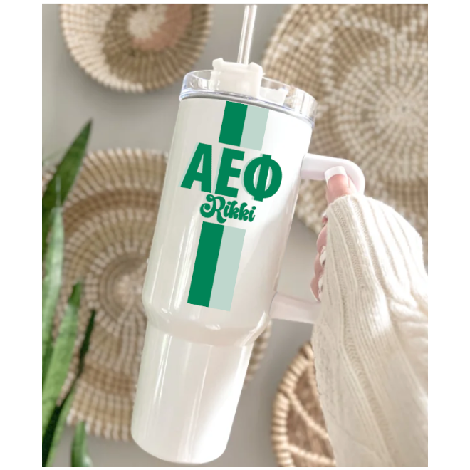 Alpha Epsilon Phi Personalized Stripe 40 oz Tumbler - Ivy Society