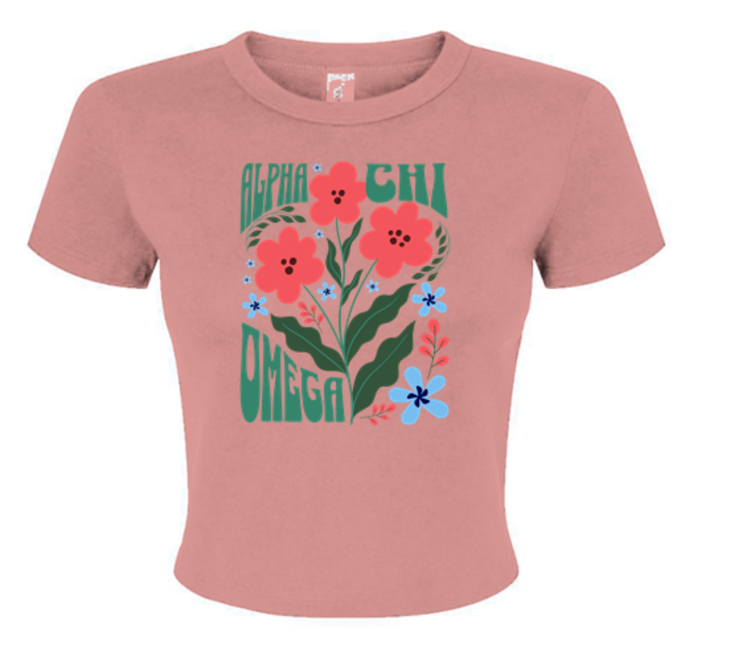 Alpha Chi Omega Groovy Flower Baby Tee - Ivy Society