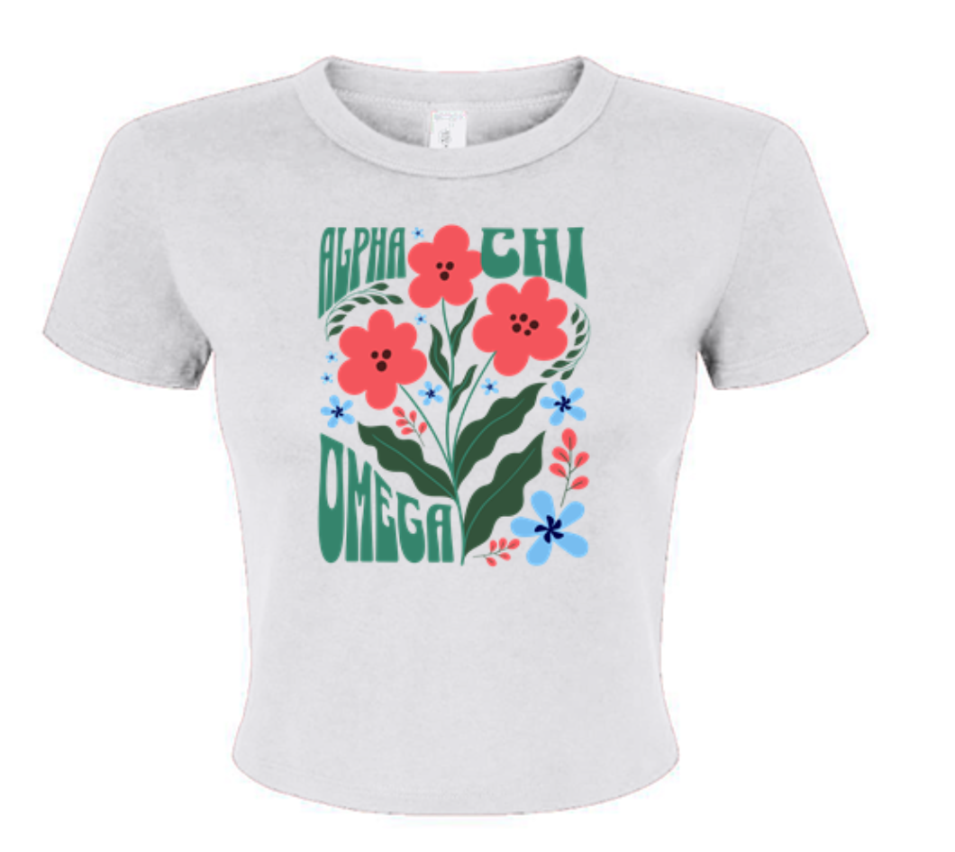 Alpha Chi Omega Groovy Flower Baby Tee - Ivy Society