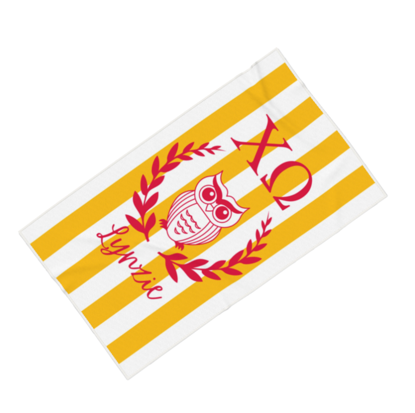Chi Omega Personalized Owl Beach Towel - Ivy Society