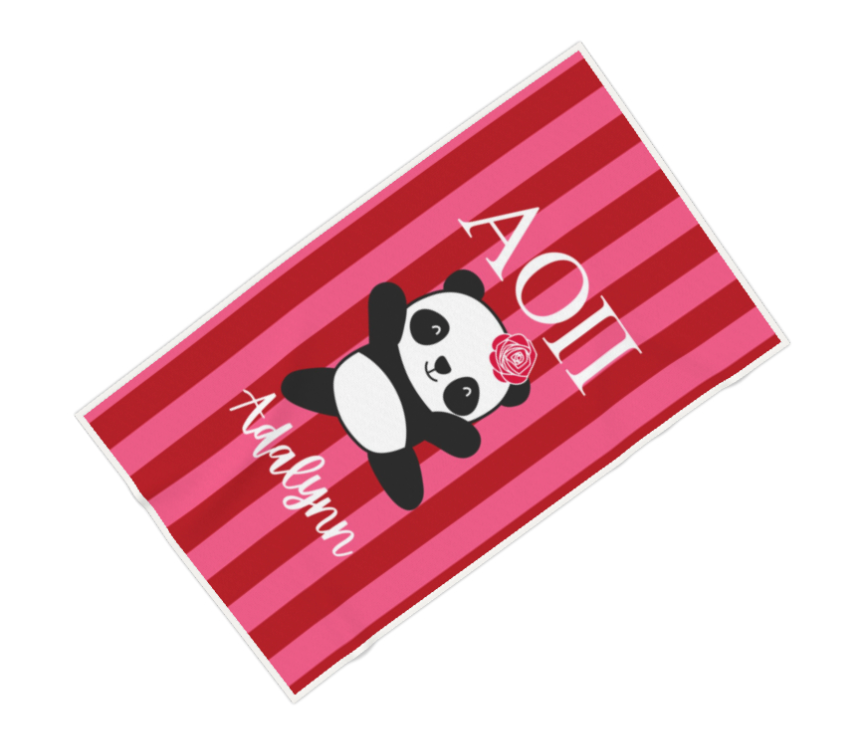 Alpha Omicron Pi Personalized Stripe Panda Beach Towel - Ivy Society
