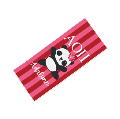 Alpha Omicron Pi Personalized Stripe Panda Beach Towel - Ivy Society