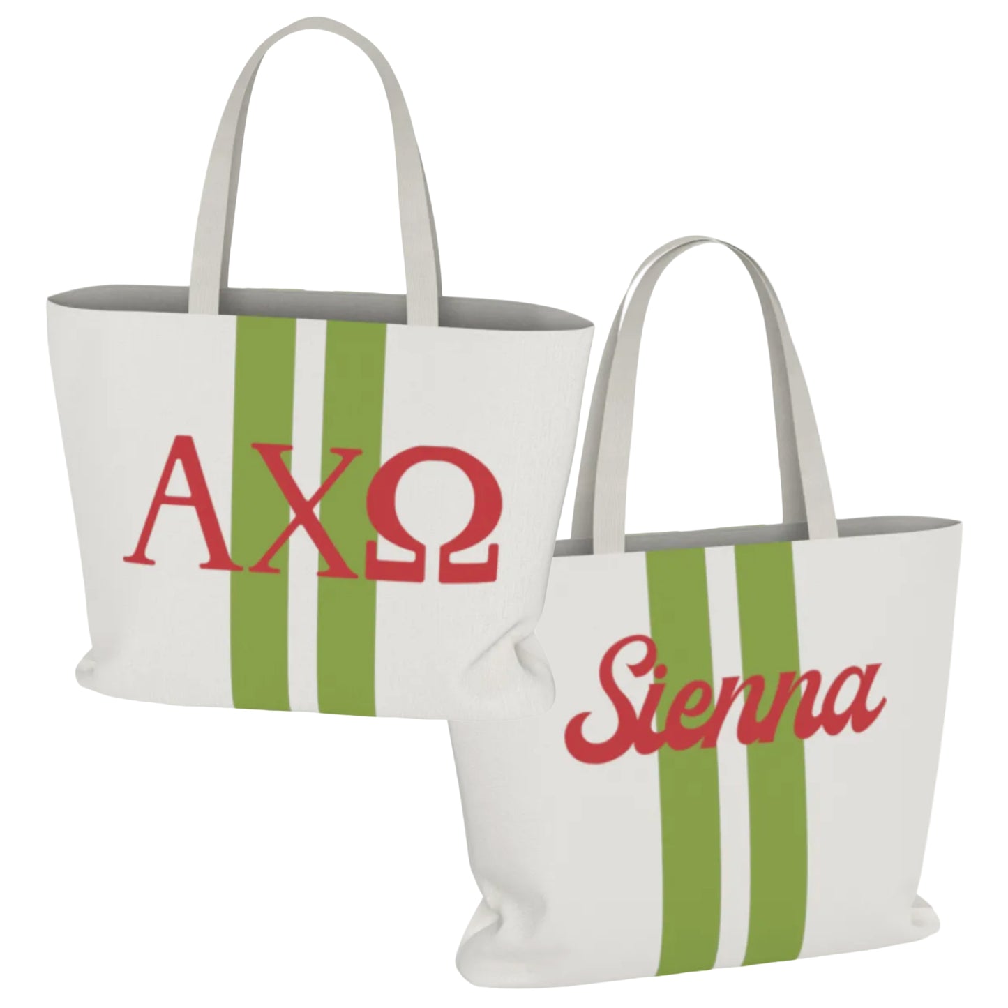 Alpha Chi Omega Personalized Stripe Tote Bag - Ivy Society